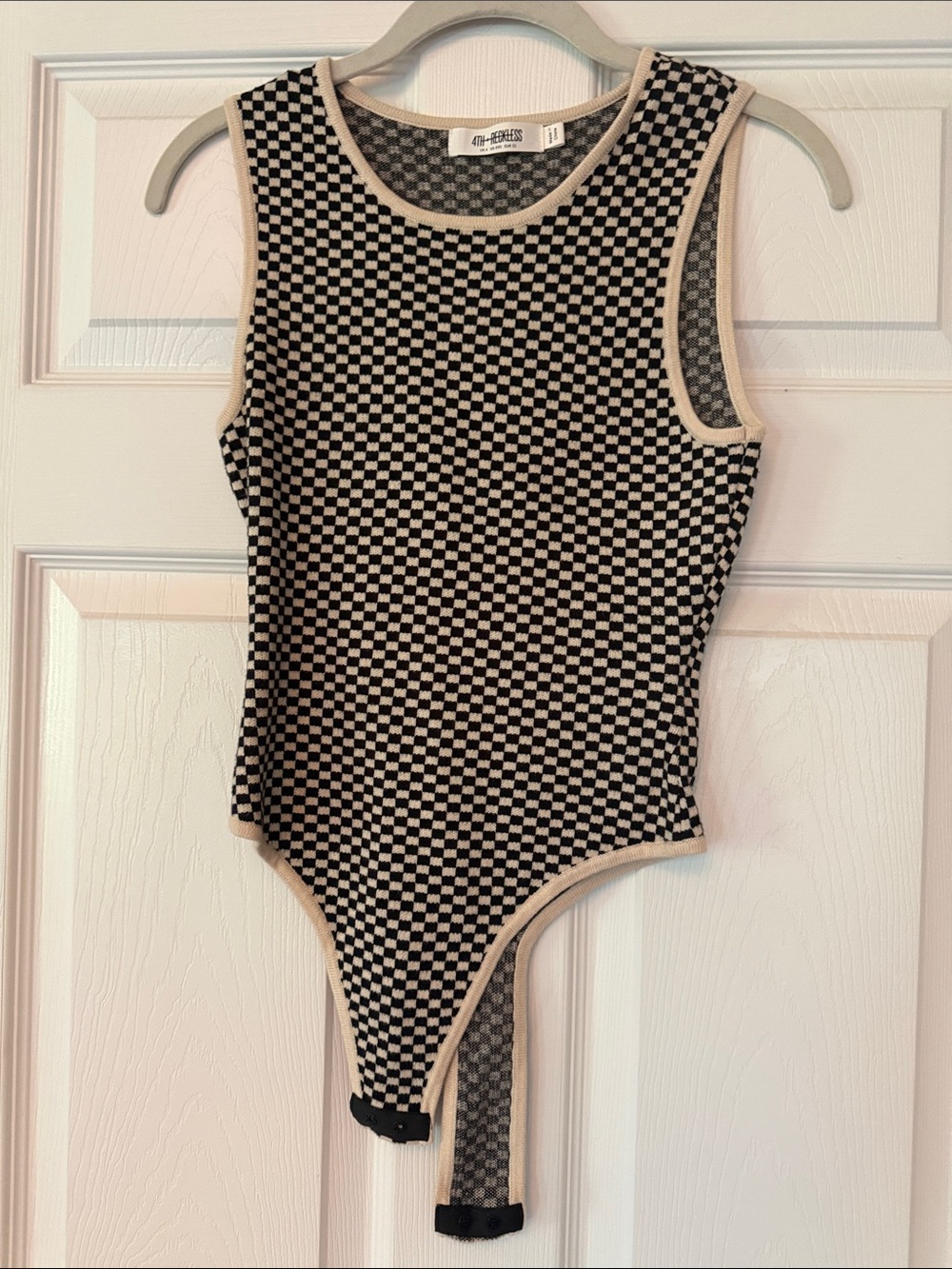 Anthropologie Black & Cream Checkerboard Tank Bodysuit